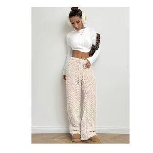 Women's Fashion Plush Straight-Leg Cable pattern Pants